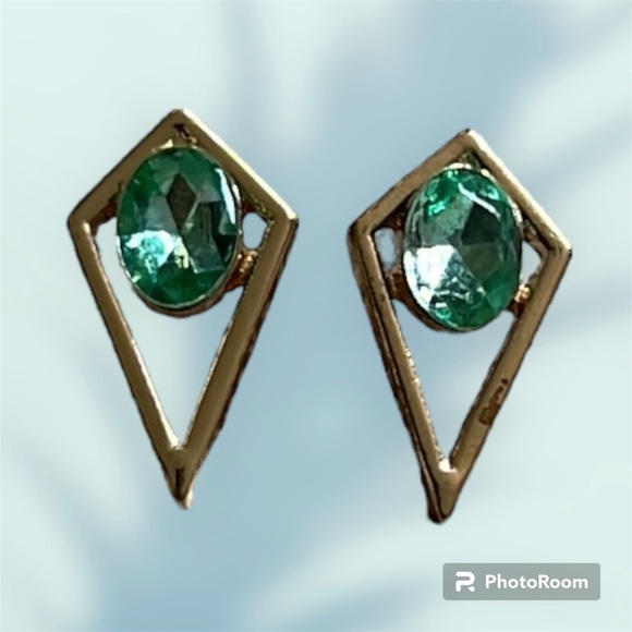 Francesca’s Collections Turquoise Gold Geometric Stud Earrings - Picture 2 of 5